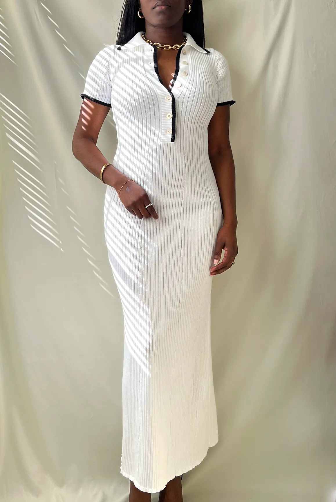 Contrast Ribbed Polo Maxi Dress