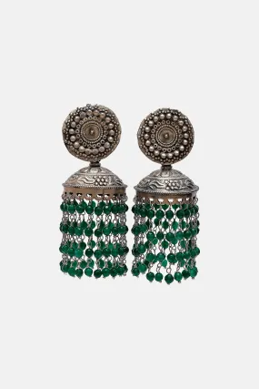 Dana Work Green Pearl Decorated Jhumkis