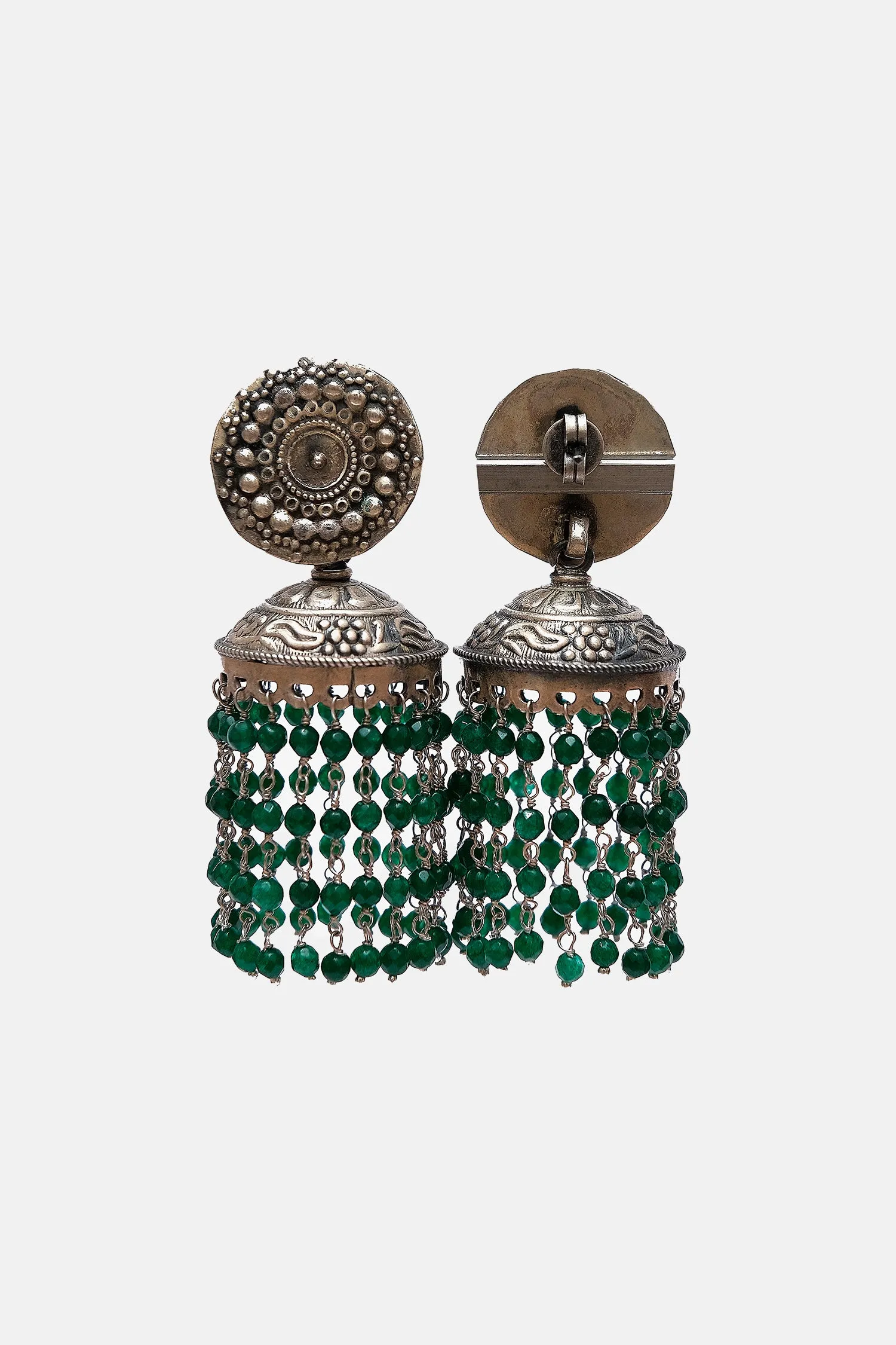 Dana Work Green Pearl Decorated Jhumkis