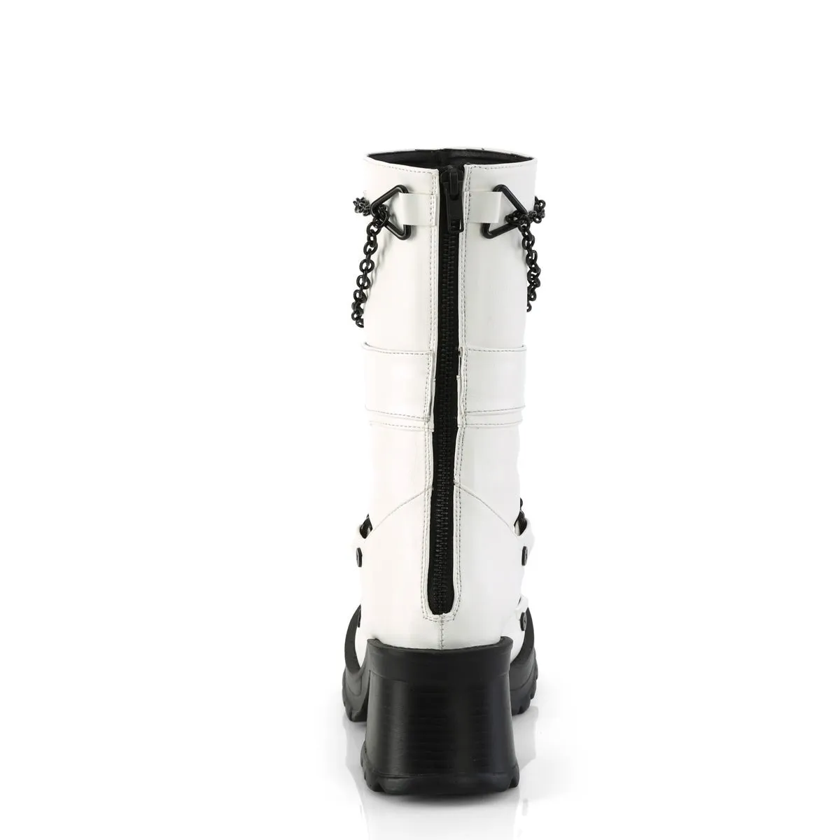 Demonia BRATTY-120 | White Vegan Leather Mid-Calf Boots