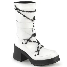 Demonia BRATTY-120 | White Vegan Leather Mid-Calf Boots