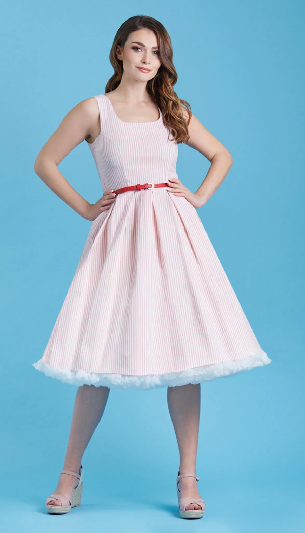 Dolly And Dotty Vintage Inspired Pink Striped Swing Dress