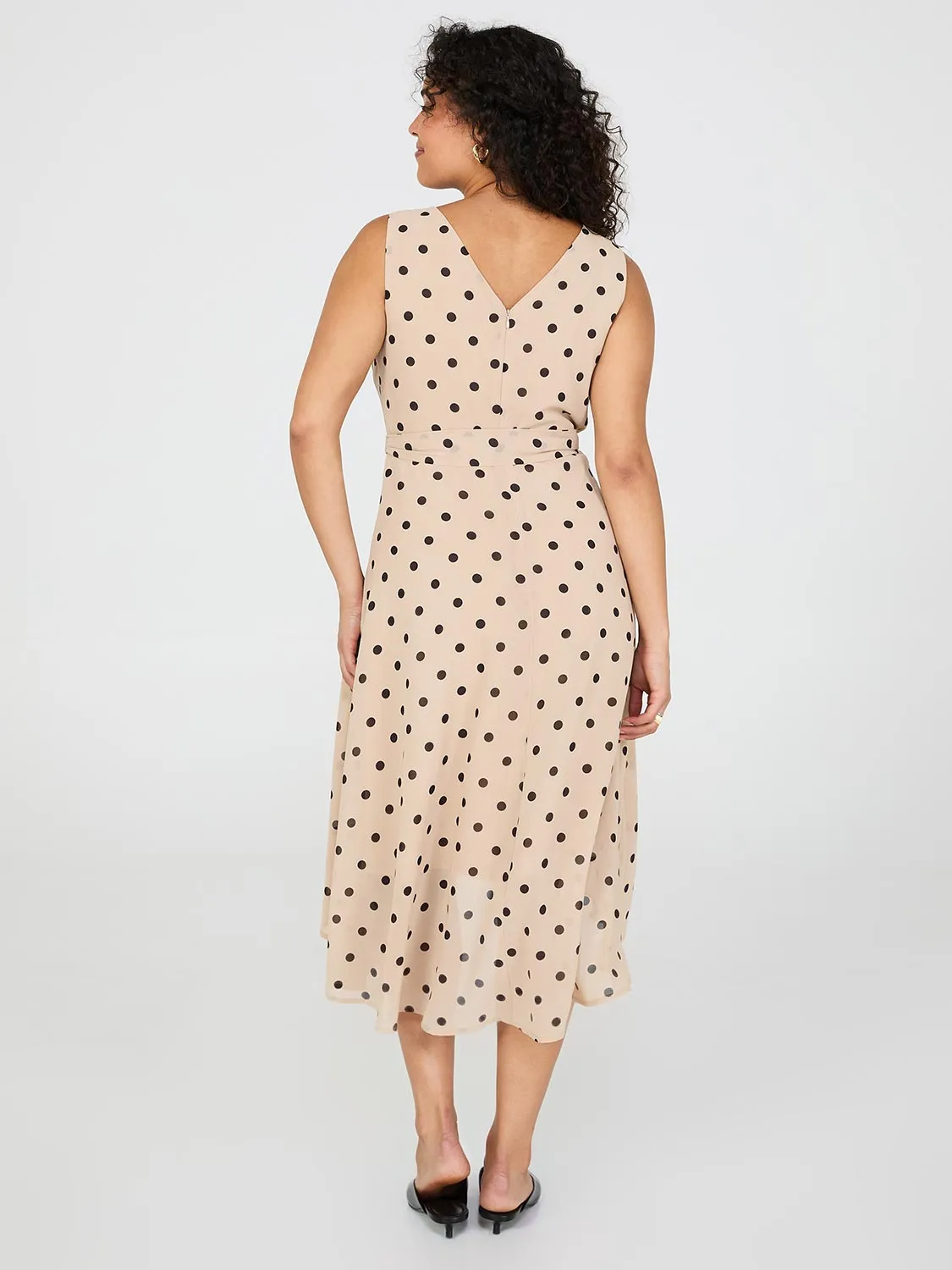 Dot Print Crossover Chiffon Midi Dress