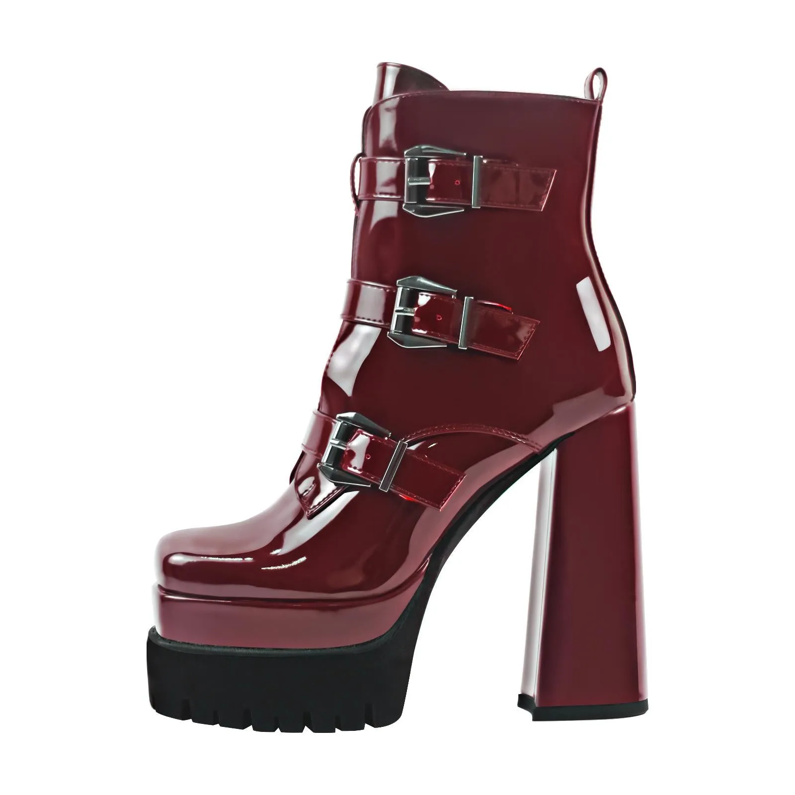 Double Platform Strap Buckle Ankle Boots