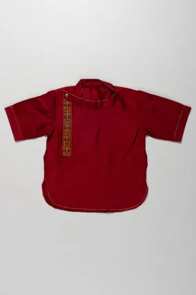 Elegant Maroon Boys Kurta Shirt with Embroidered Side Placket - Ideal for Festive Occasions