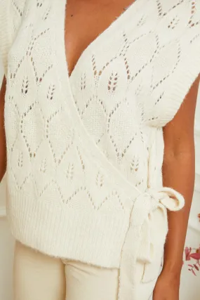 Emma Knit Wrap Vest in Cream