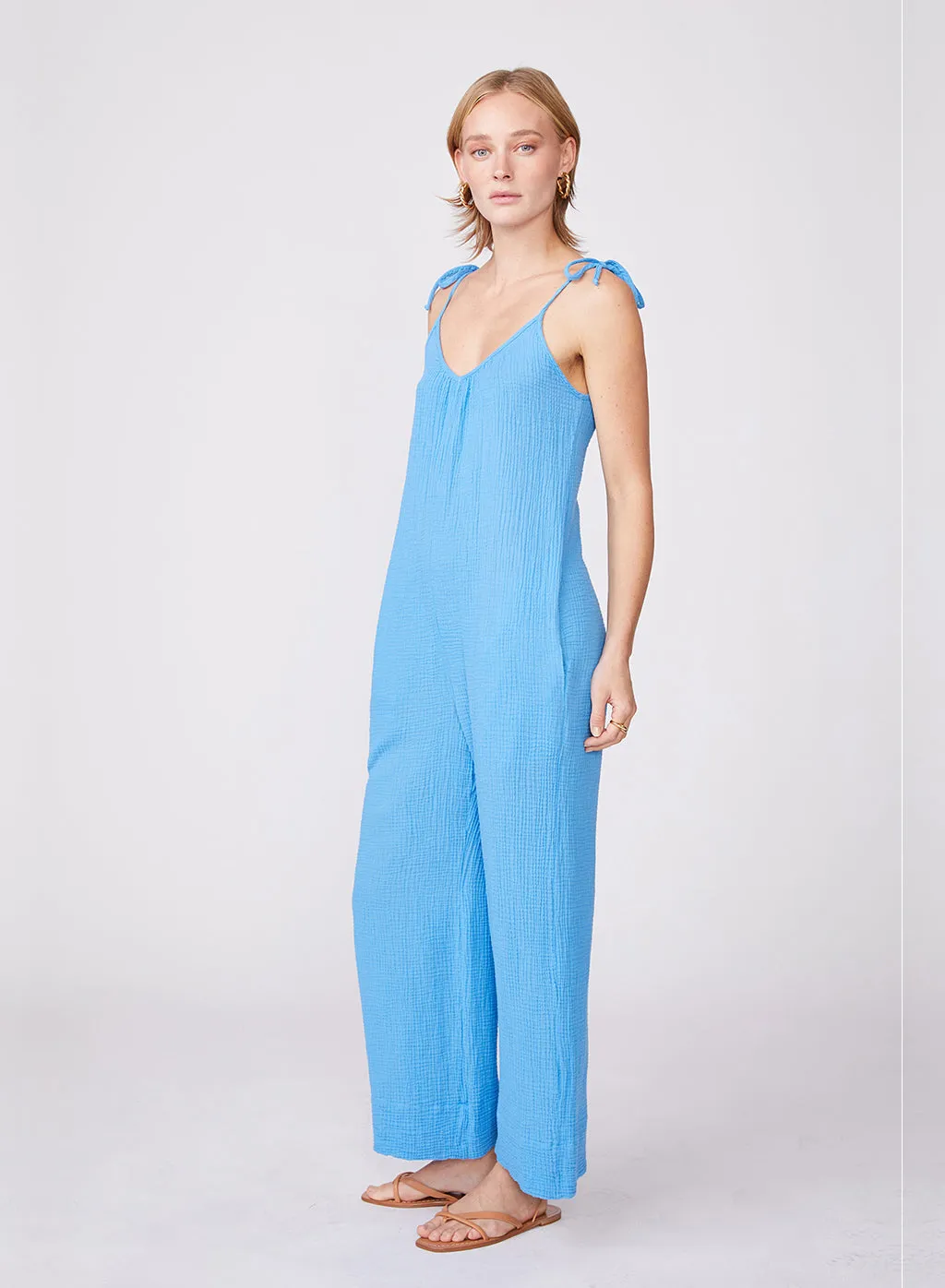 Gauze Tie Shoulder Jumpsuit in Sail