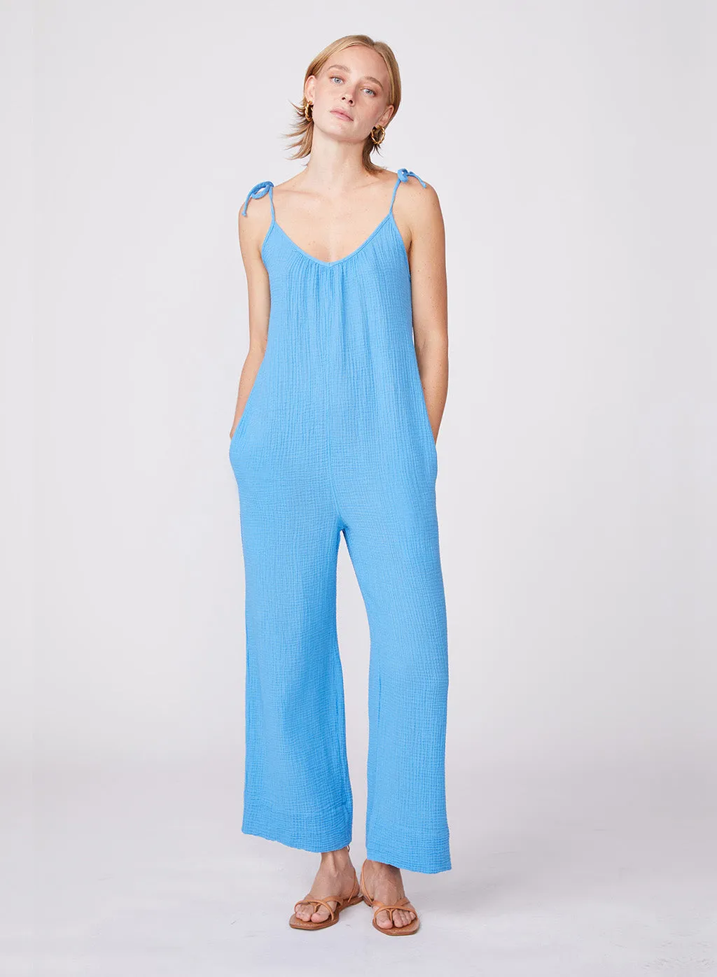 Gauze Tie Shoulder Jumpsuit in Sail