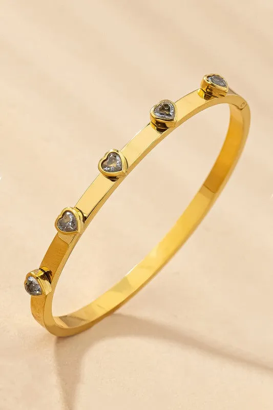 Gem Heart Hinge Bangle Waterproof Stainless Steel