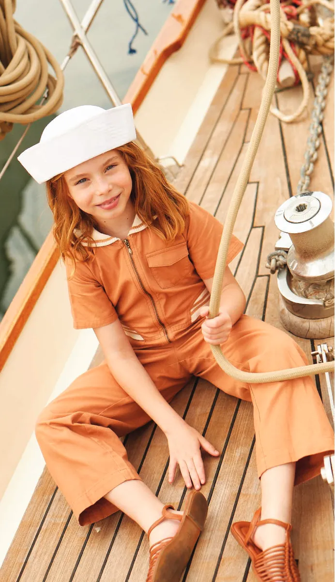 GINGERSNAPS SS24 Girls Sailor Ribbed Collar Jumpsuit