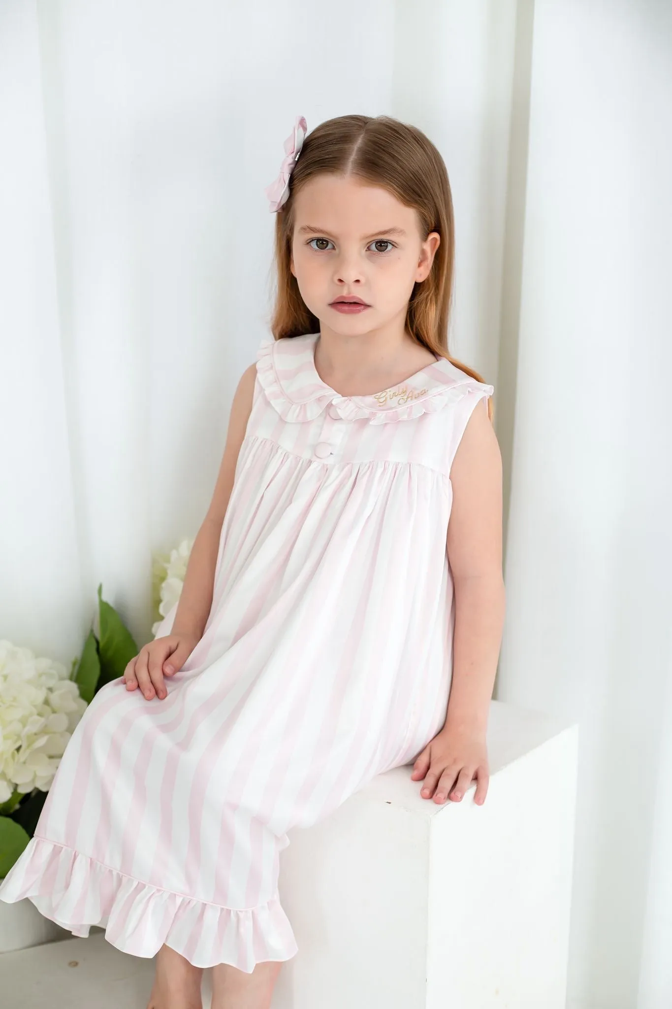 Girls Pink Stripe Sleeveless Nightdress