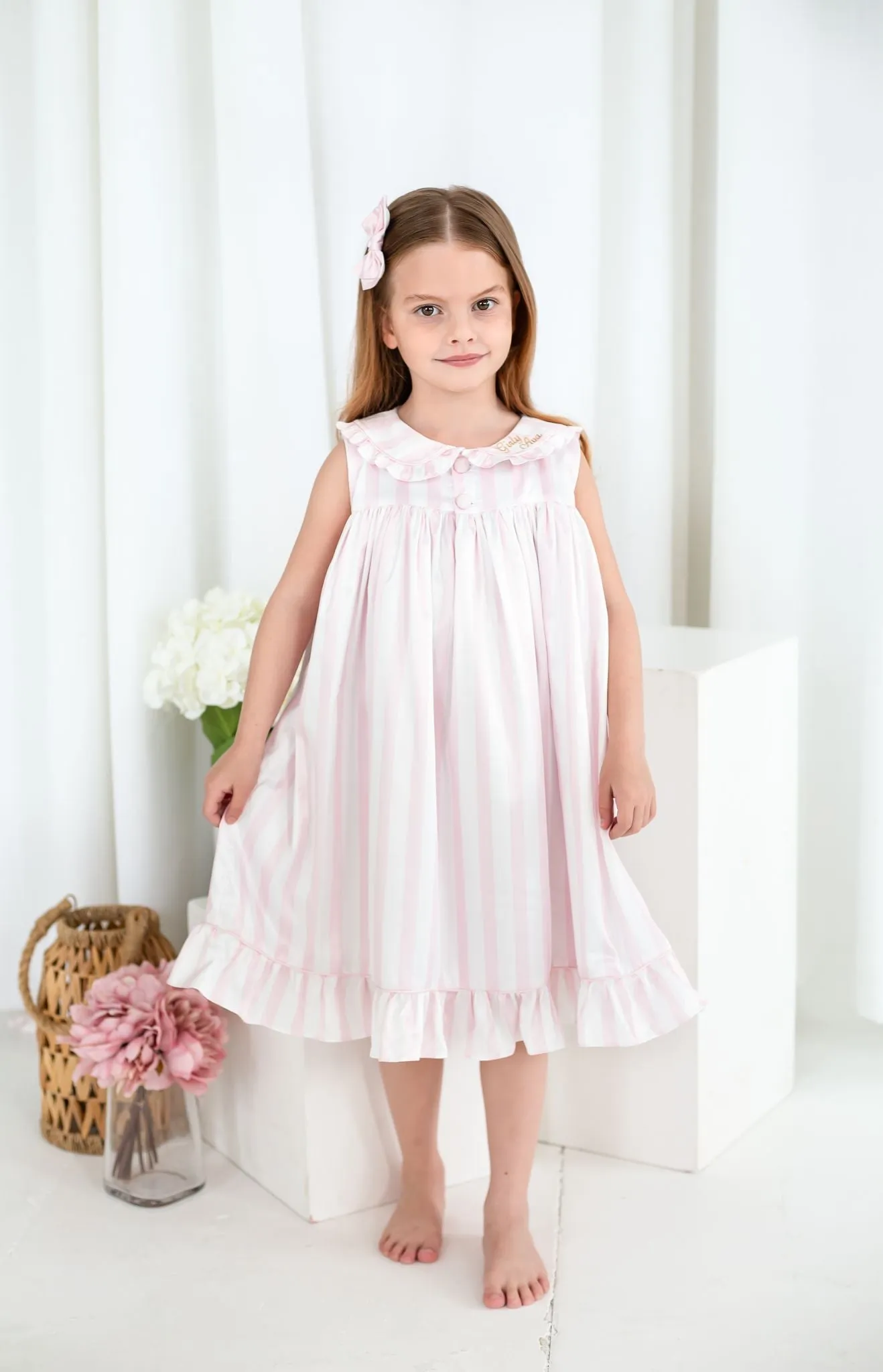 Girls Pink Stripe Sleeveless Nightdress