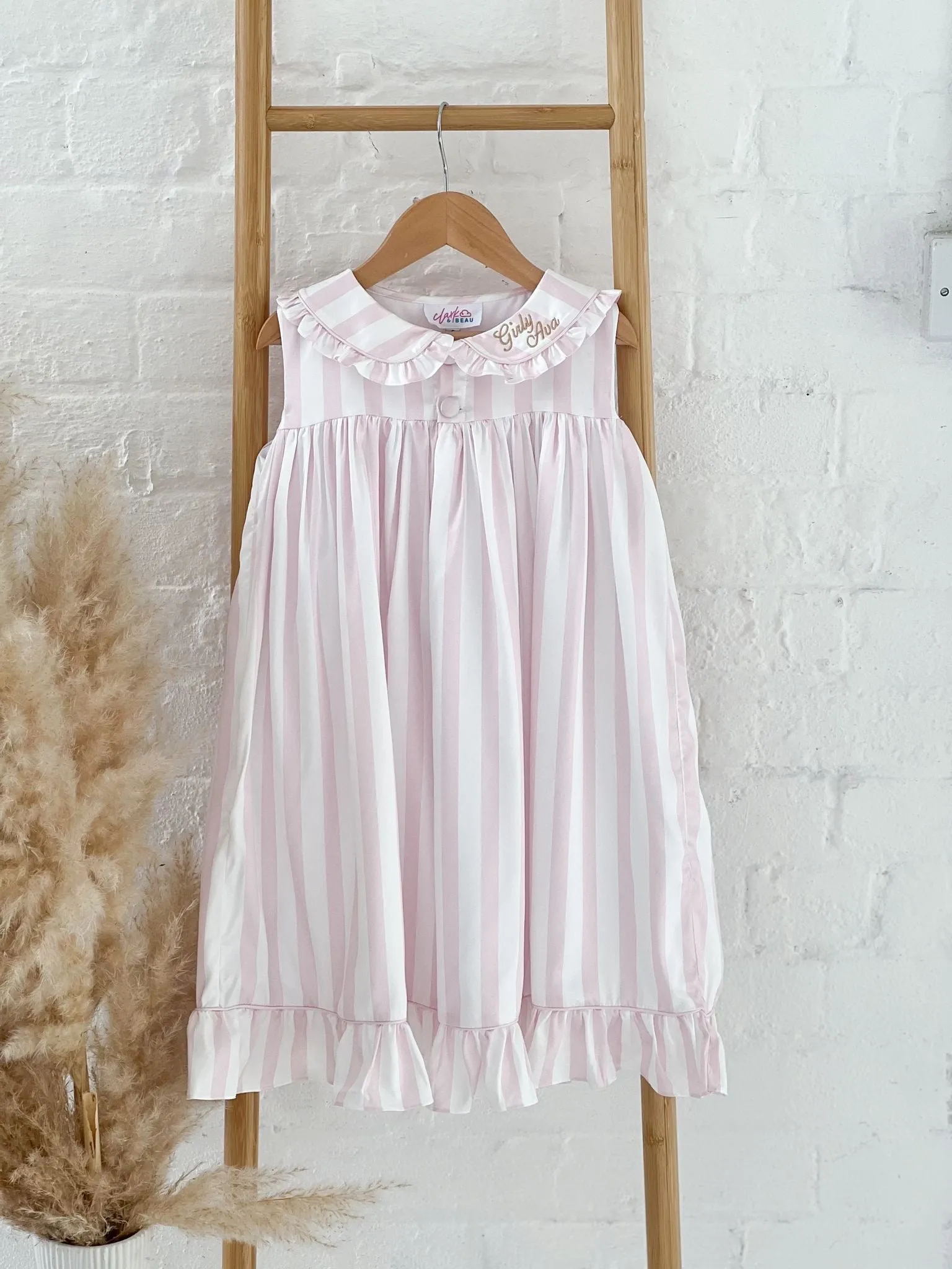 Girls Pink Stripe Sleeveless Nightdress