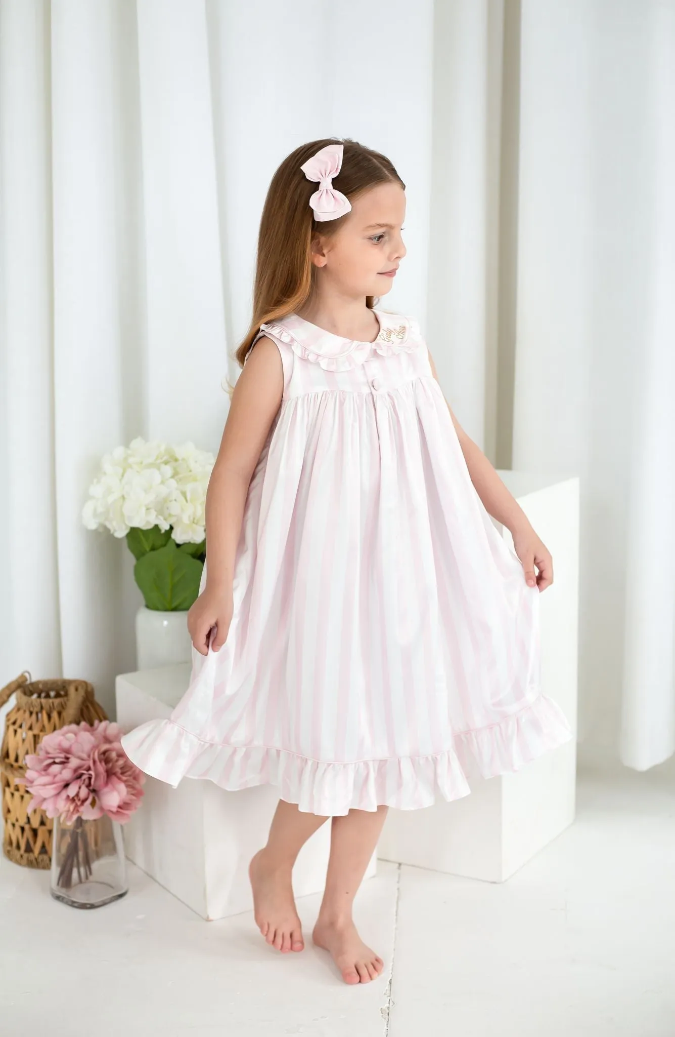 Girls Pink Stripe Sleeveless Nightdress