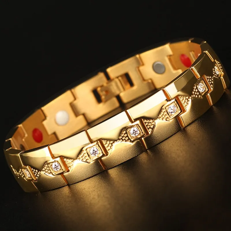 Gold Ion-Plated Stainless Steel CZ Magnetic Luxury Bracelet