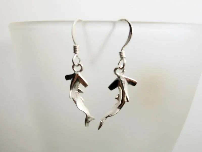 Hammerhead Shark Drop Earrings, 925 Sterling Silver, Fish Dangle Earrings, Aqurium Lover Gifts