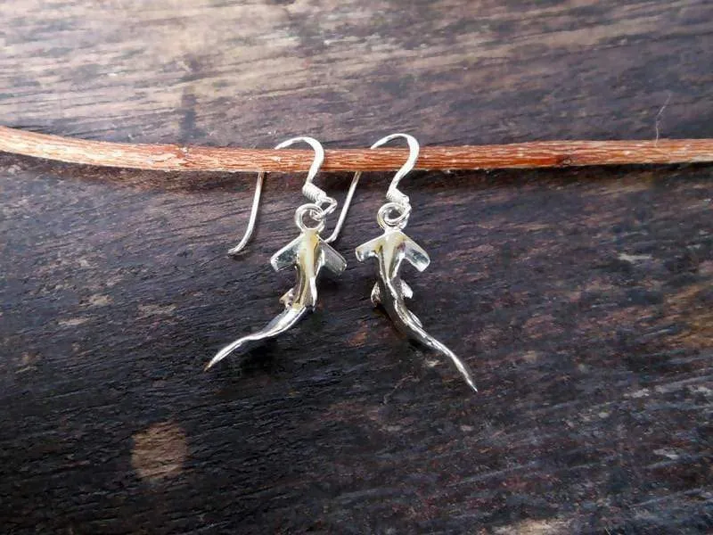 Hammerhead Shark Drop Earrings, 925 Sterling Silver, Fish Dangle Earrings, Aqurium Lover Gifts