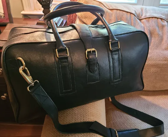 Handcrafted Black Cowhide Leather Duffel