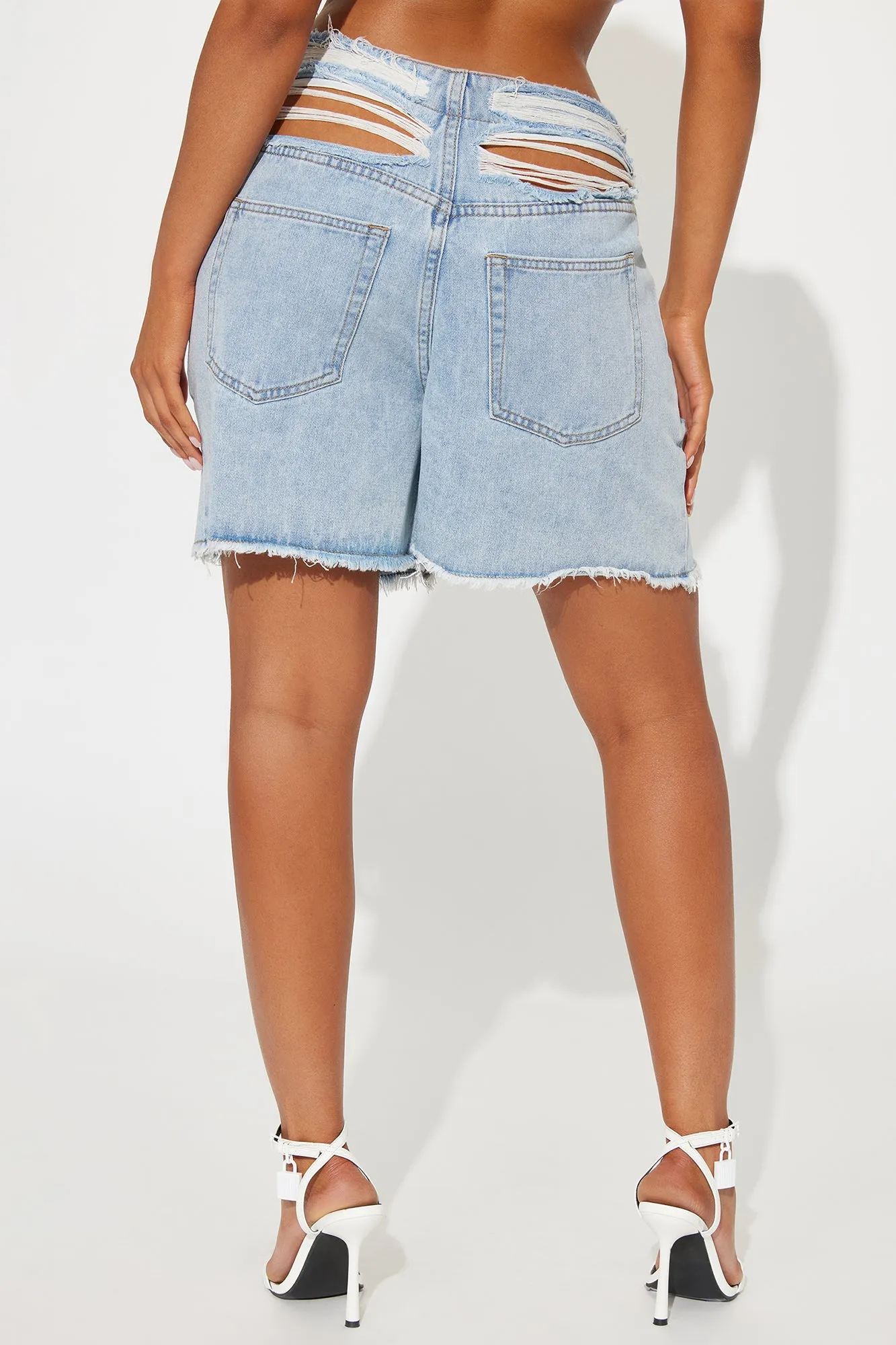 Head Over Heels Ripped Denim Shorts - Light Wash