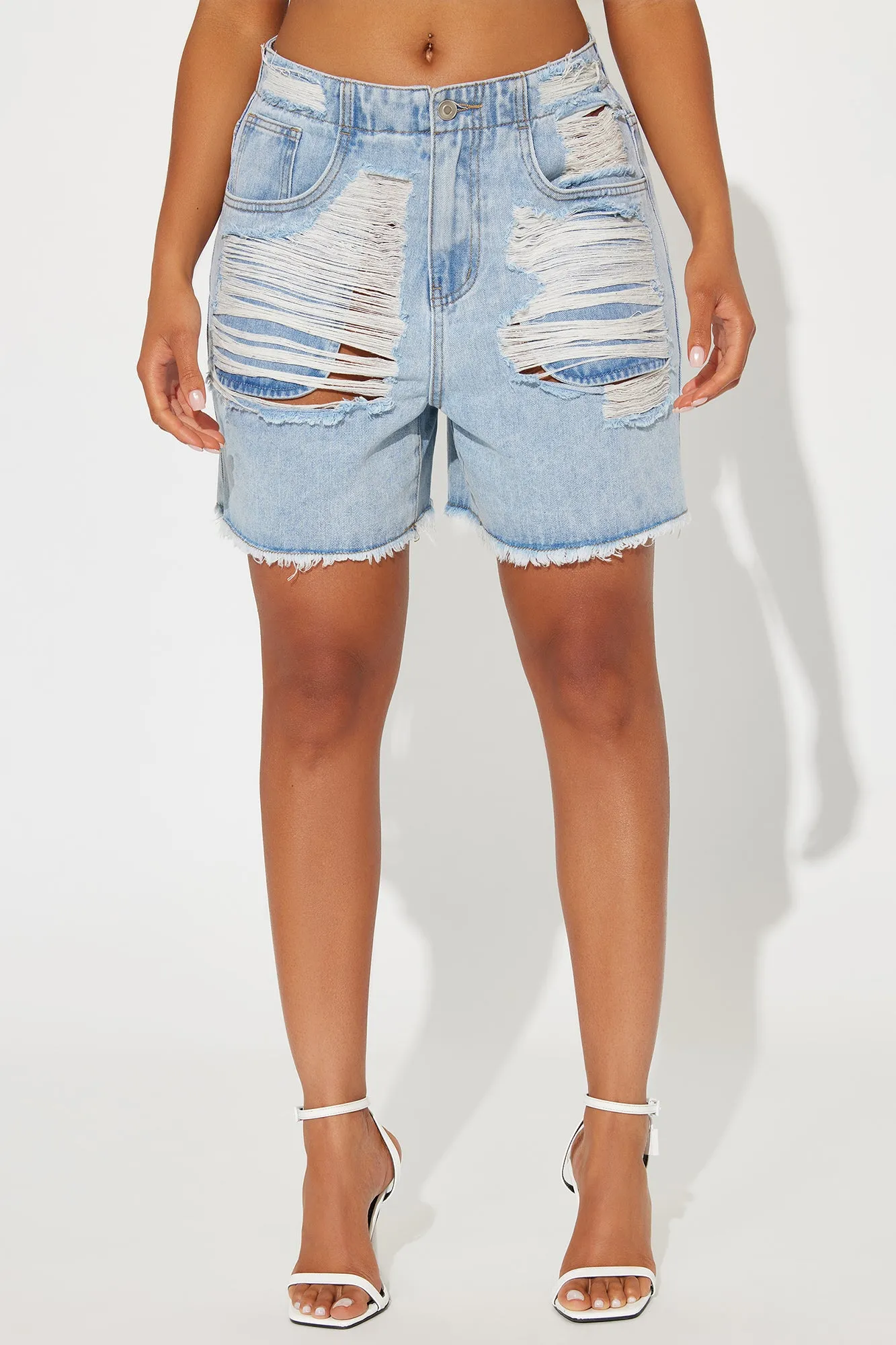 Head Over Heels Ripped Denim Shorts - Light Wash