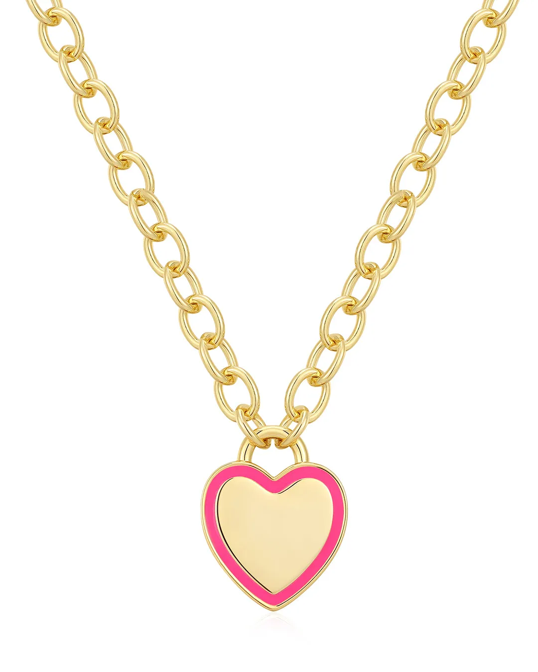 Heart Pendant Necklace- Hot Pink- Gold