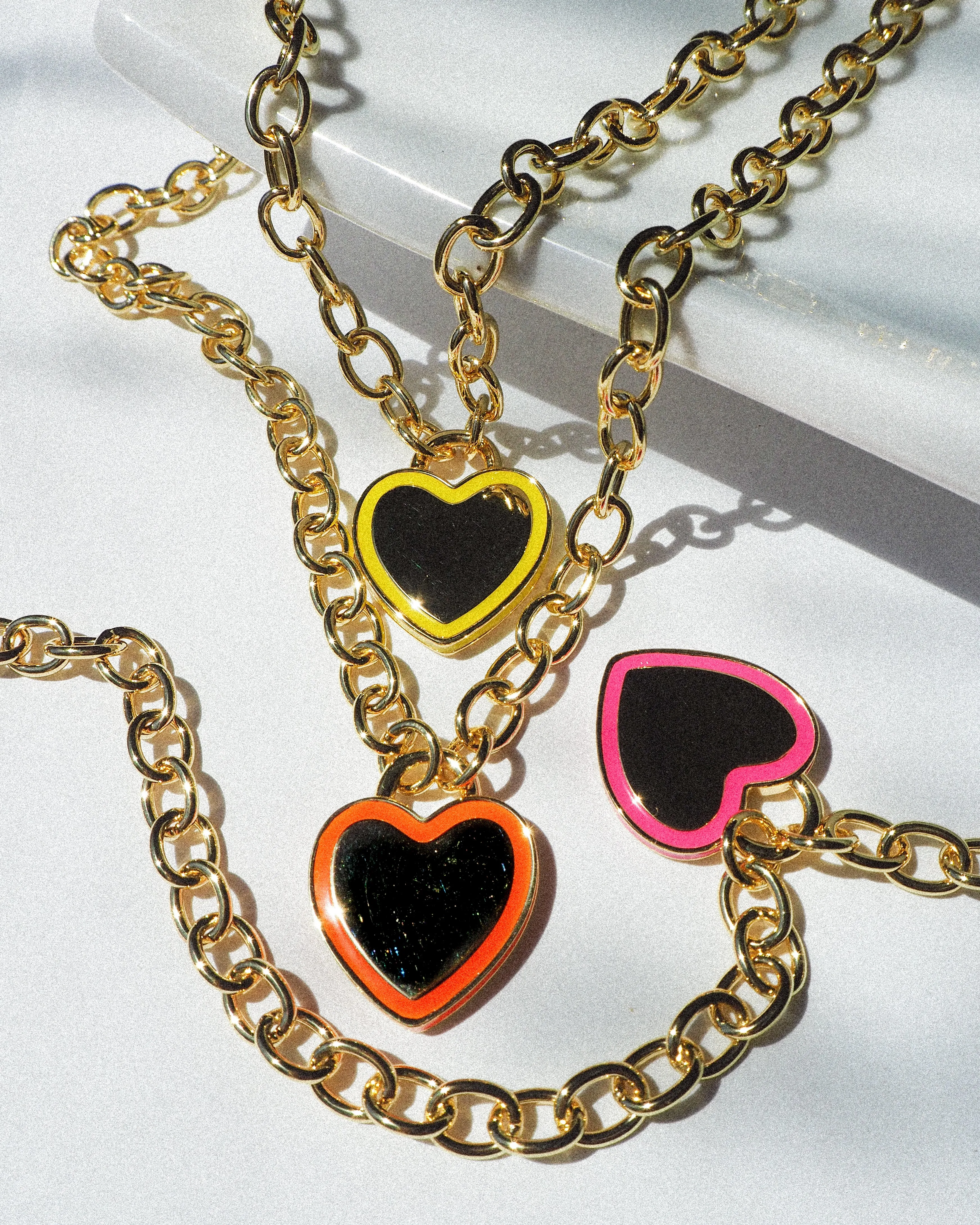 Heart Pendant Necklace- Hot Pink- Gold