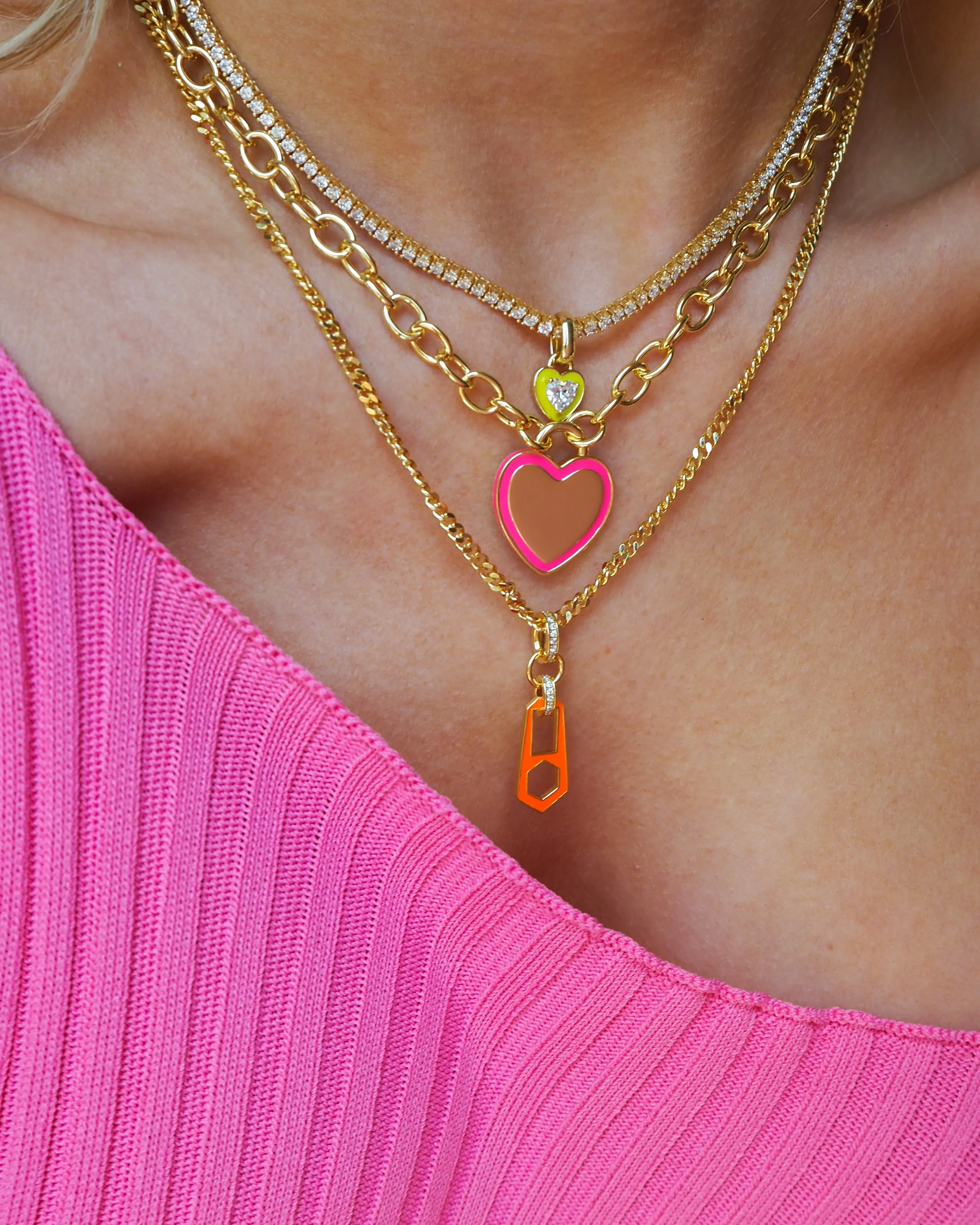 Heart Pendant Necklace- Hot Pink- Gold