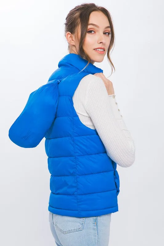 High Neck Padded Puffer Vest with Storage Pouch