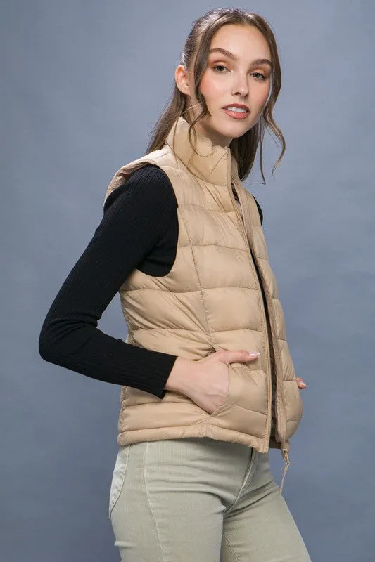 High Neck Padded Puffer Vest with Storage Pouch