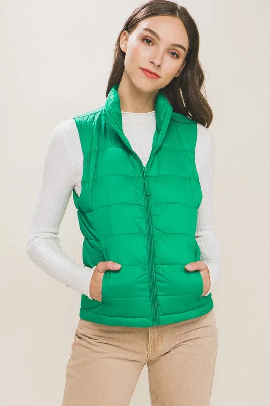 High Neck Padded Puffer Vest with Storage Pouch