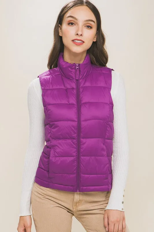 High Neck Padded Puffer Vest with Storage Pouch