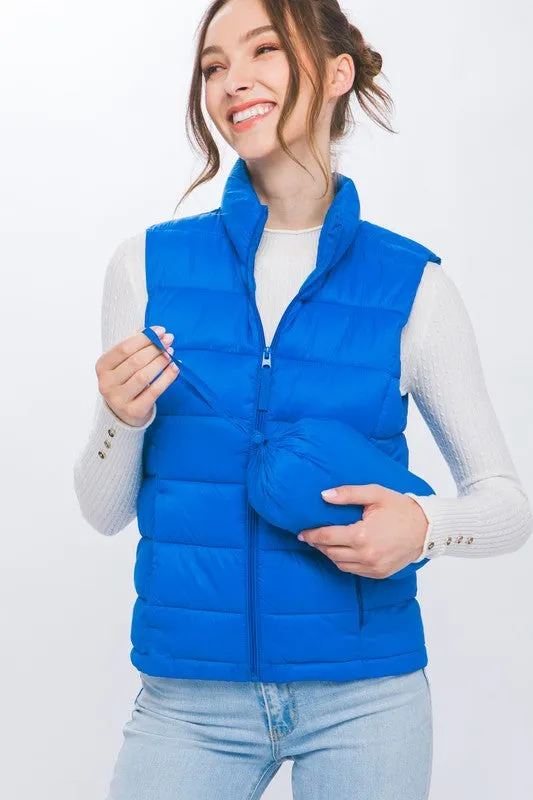 High Neck Padded Puffer Vest with Storage Pouch