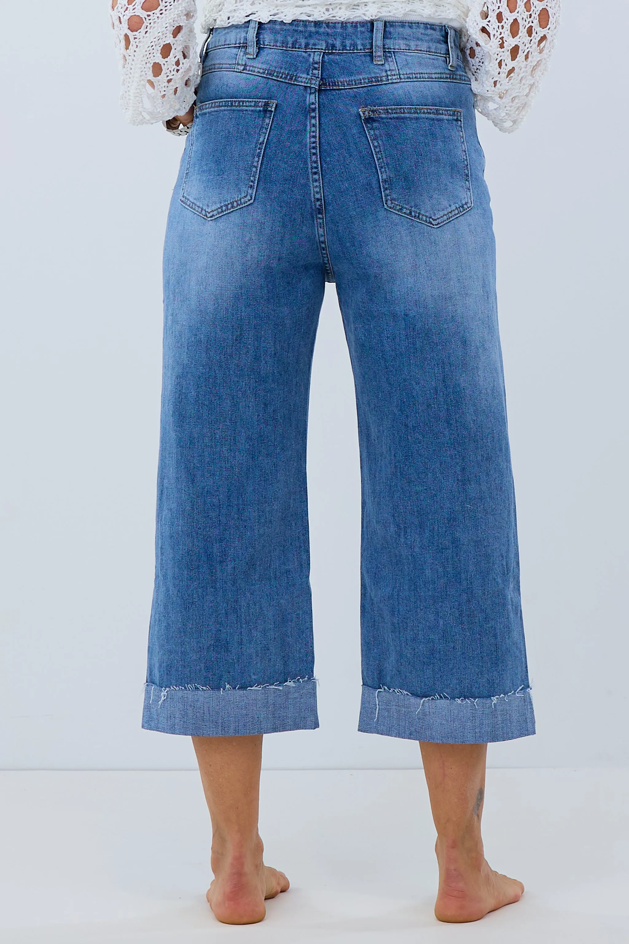 High Waist Jeans Culotte, denim-blue