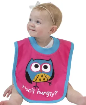 HOO'S HUNGRY OWL PINK INFANT BIB