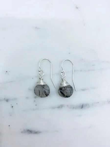 Jill Short Drop Earrings in Black Rutilated Quartz