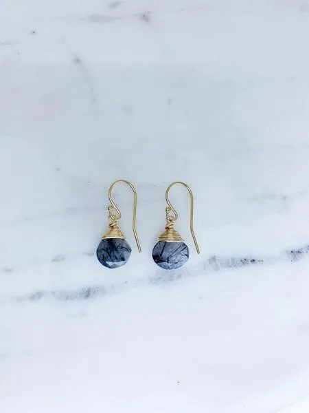 Jill Short Drop Earrings in Black Rutilated Quartz