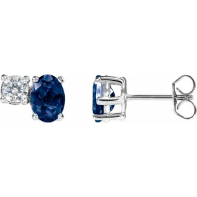 Lab-Grown Blue Sapphire and Lab-Grown Diamond Earrings