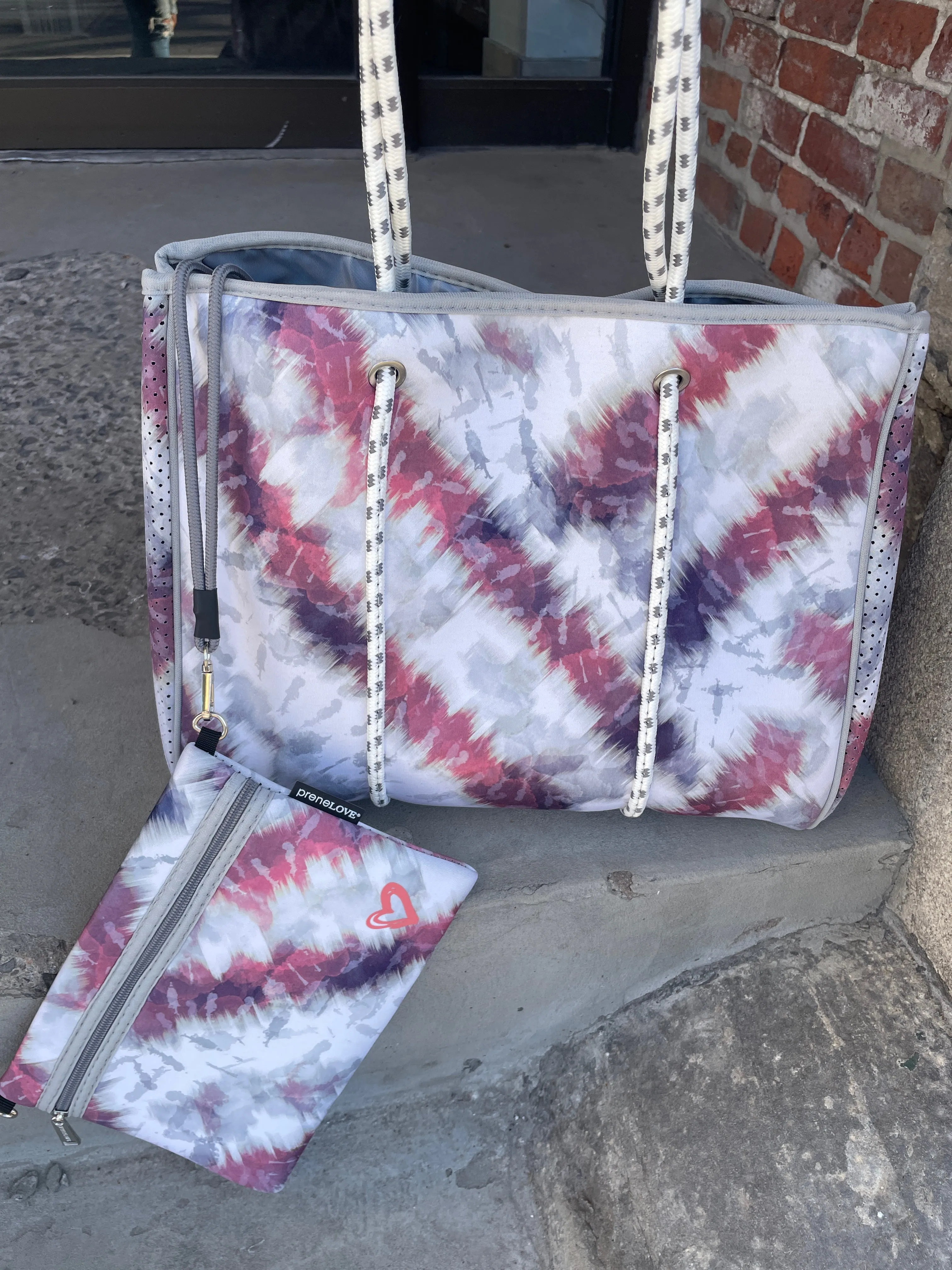 Large Tote Bag with Wrislet - Tie Dye Black White Pink