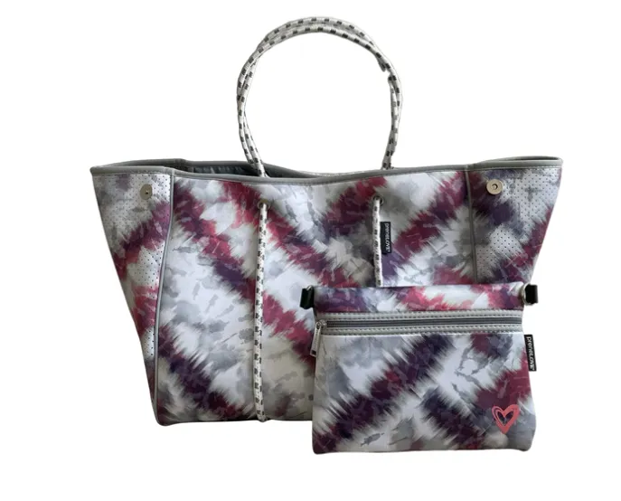 Large Tote Bag with Wrislet - Tie Dye Black White Pink