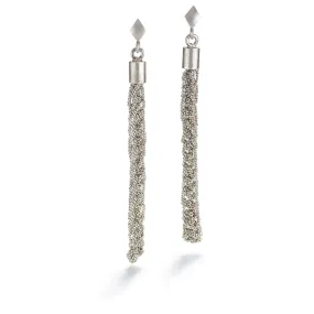 Long Knitted Silver Earrings