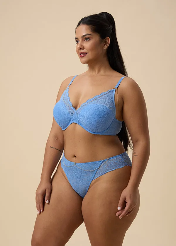 LYDIA Plus Blue Recycled Lace Plunge Push-up Bra