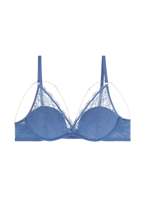 LYDIA Plus Blue Recycled Lace Plunge Push-up Bra