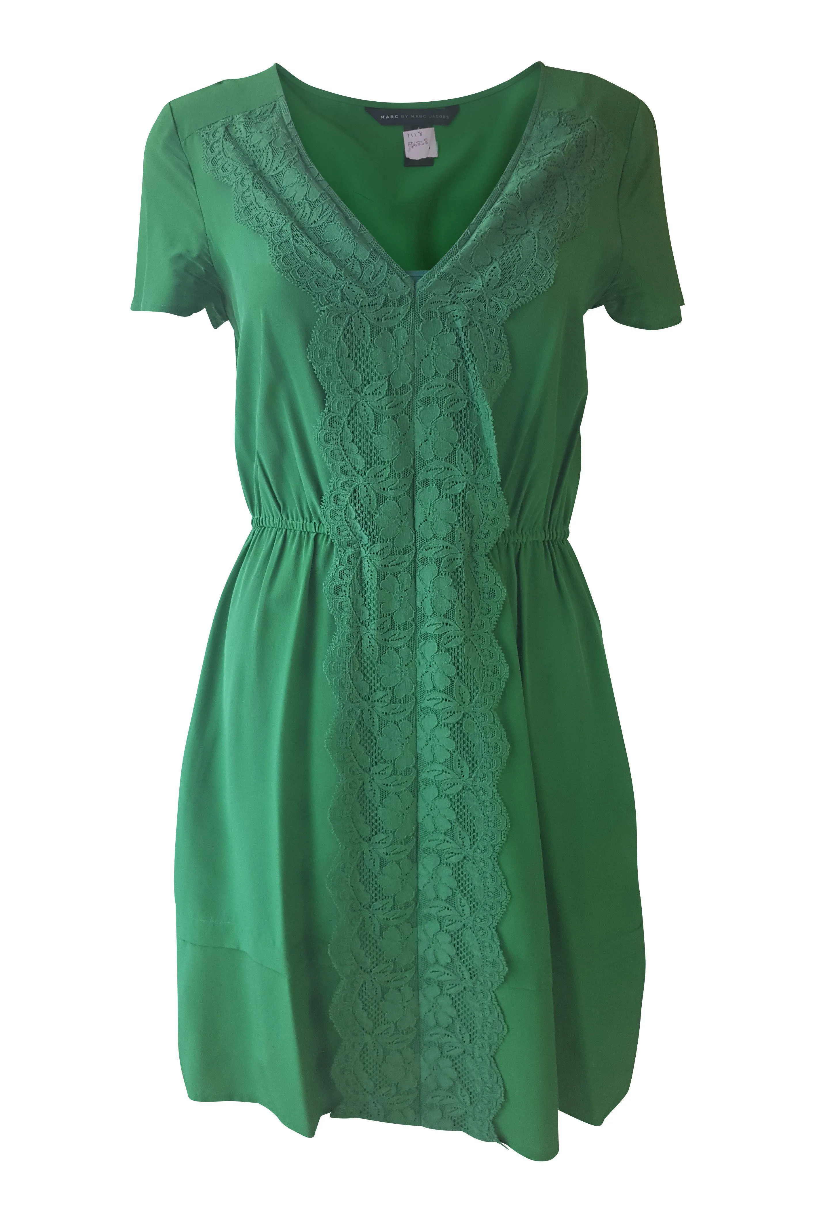 MARC JACOBS Emerald Green Lace Front Silk Dress (US 4 | UK 8)