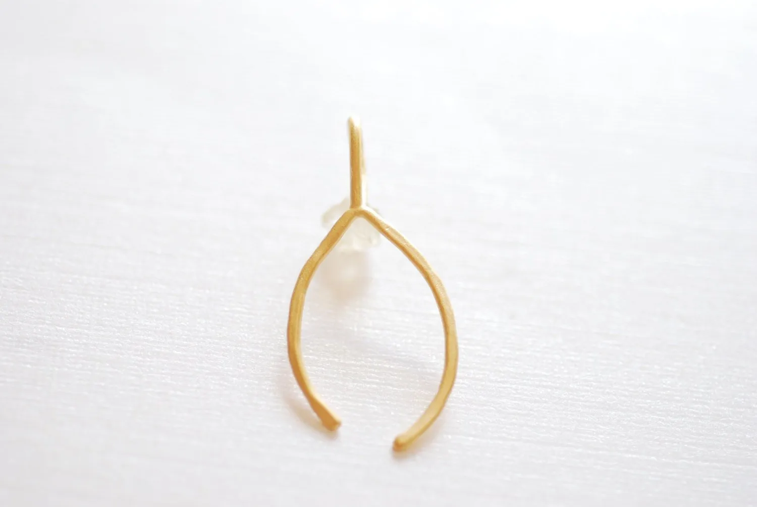 Matte Vermeil Gold Thin Hammered Wishbone Charm- 18k gold plated over Sterling Silver Wishbone, Vermeil Gold Wishbone Pendant Charm, 217