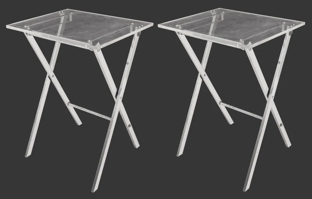 Mid-Century Modern Acrylic & Metal Folding Table, Pair