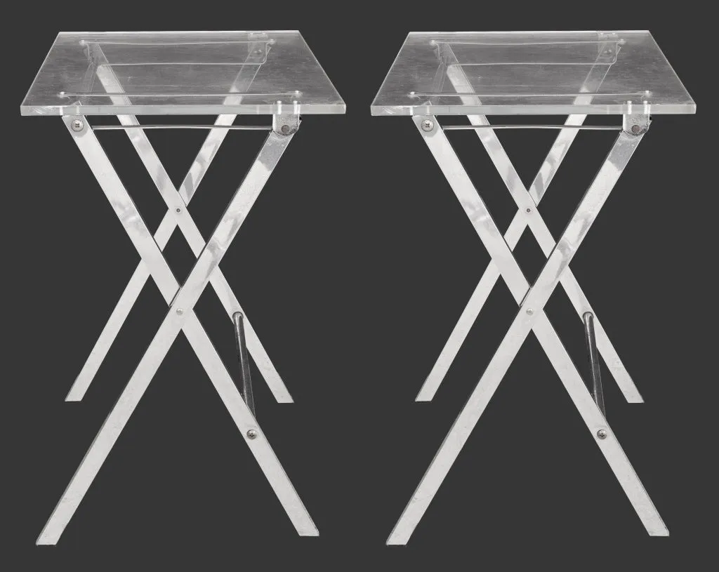 Mid-Century Modern Acrylic & Metal Folding Table, Pair