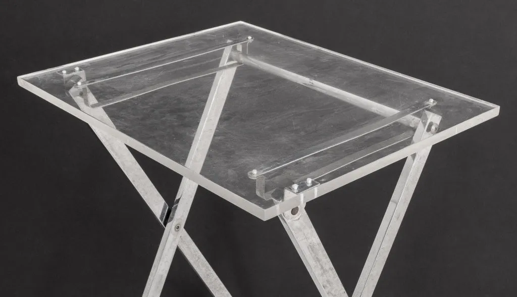 Mid-Century Modern Acrylic & Metal Folding Table, Pair