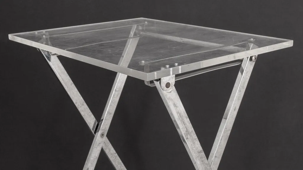 Mid-Century Modern Acrylic & Metal Folding Table, Pair