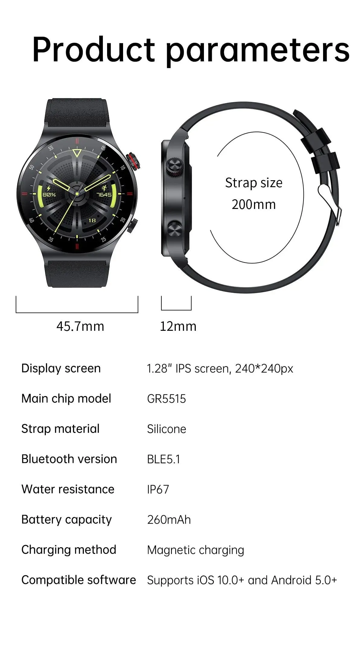 MSW129 Men's Smartwatch - Sports Waterproof for iOS and Android