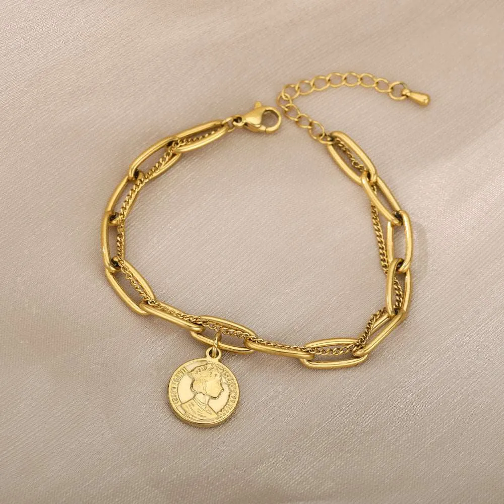 Multilayer Coin Chain Bracelet